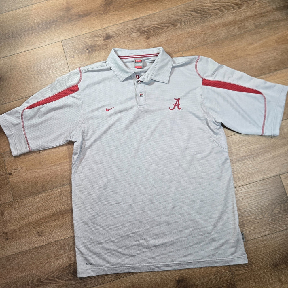 Vintage Alabama Crimson Tide Nike Polo Shirt L Gray Red Dri Fit Y2K NCAA Golf